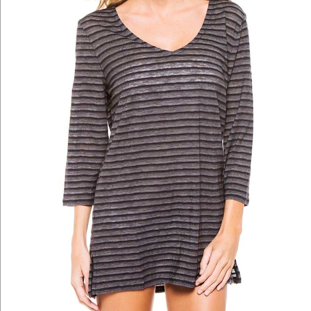 Eco Swim Tunic Cover Up XS Black Grey Stripe
